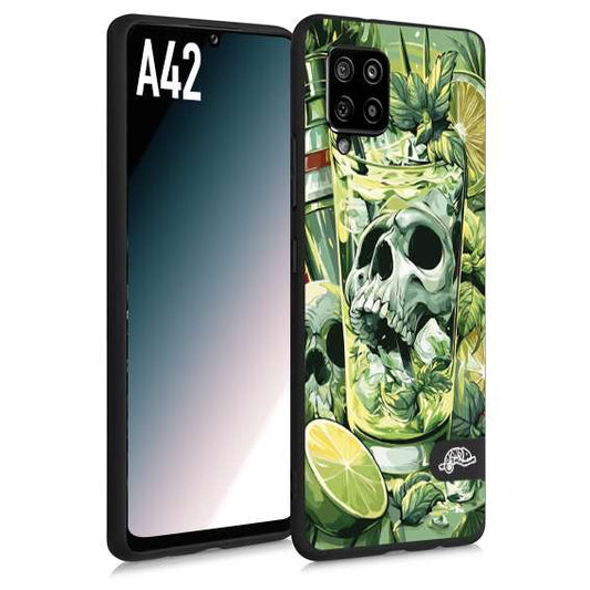 CUSTOMIZZA - Custodia cover nera morbida in tpu compatibile per Samsung A42 Mojito cocktail teschio illustrazione drink lime menta ghiacci tropicale street art