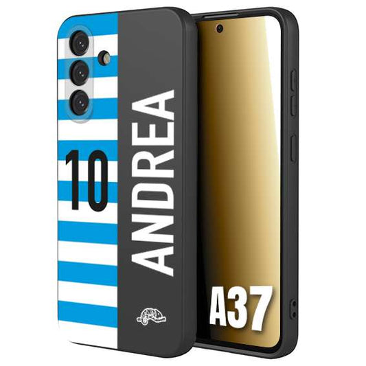 CUSTOMIZZA - Custodia cover nera morbida in tpu compatibile per Samsung A37 personalizzata calcio football nome e numero calciatori biancazzurri