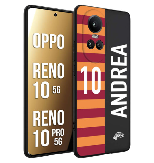 CUSTOMIZZA - Custodia cover nera morbida in tpu compatibile per Oppo Reno 10 5G - 10 PRO 5G personalizzata calcio football nome e numero calciatori giallo rossi