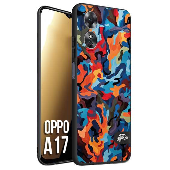 CUSTOMIZZA - Custodia cover nera morbida in tpu compatibile per Oppo A17 camouflage mimetico militare moderno blu arancio rosso