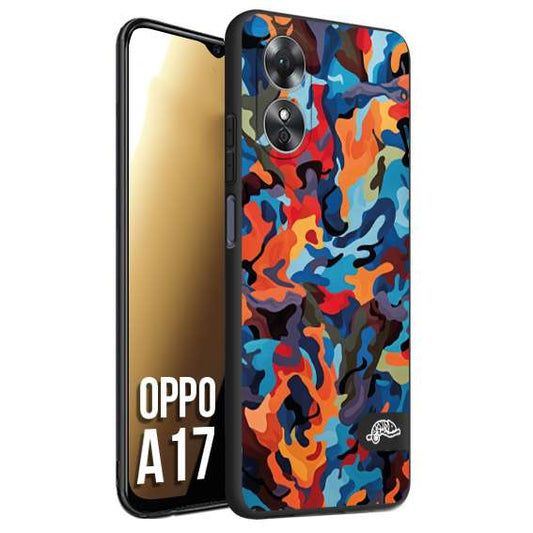 CUSTOMIZZA - Custodia cover nera morbida in tpu compatibile per Oppo A17 camouflage mimetico militare moderno blu arancio rosso