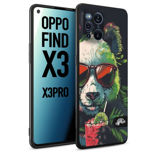 CUSTOMIZZA - Custodia cover nera morbida in tpu compatibile per Oppo Find X3 - Find X3 Pro 5G estate disegnata cocktails animali simpatici panda mojito