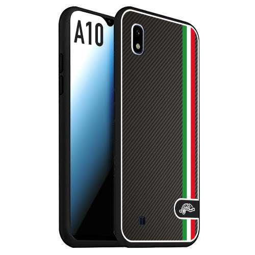 CUSTOMIZZA - Custodia cover nera morbida in tpu compatibile per Samsung A10 effetto fibra di carbonio bandiera Italia made in Italy