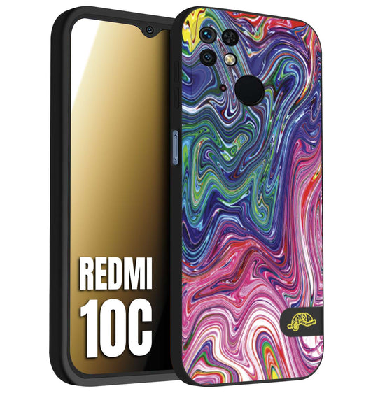 CUSTOMIZZA - Custodia cover nera morbida in tpu compatibile per Xiaomi Redmi 10C colorata fantasia vortice marmo arcobaleno rosa blu fucsia