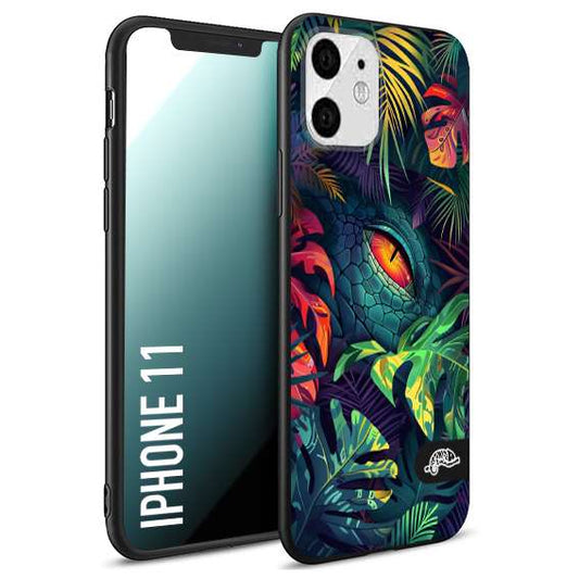 CUSTOMIZZA - Custodia cover nera morbida in tpu compatibile per iPhone 11 animali color giungla tropicale occhio di coccodrillo alligatore disegnato