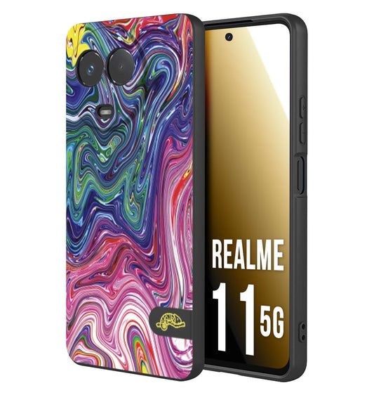 CUSTOMIZZA - Custodia cover nera morbida in tpu compatibile per Realme 11 5G colorata fantasia vortice marmo arcobaleno rosa blu fucsia