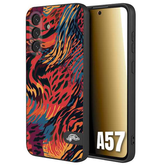 CUSTOMIZZA - Custodia cover nera morbida in tpu compatibile per Samsung A57 leopardato maculato tigrato colorata fiamme rossa blu arancione