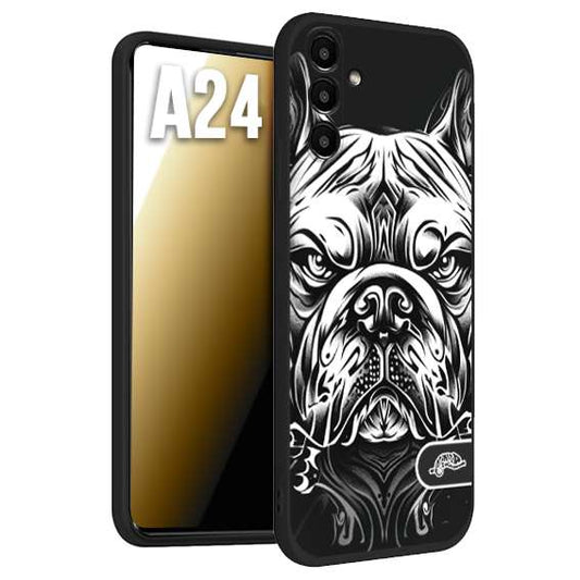 CUSTOMIZZA - Custodia cover nera morbida in tpu compatibile per Samsung A24 bulldog bianco a rilievo disegnato tattoo tatuaggio