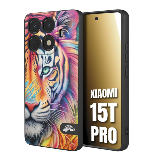 CUSTOMIZZA - Custodia cover nera morbida in tpu compatibile per Xiaomi 15T PRO animali color tigre tiger viso colori vibranti disegnato schizzo