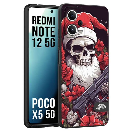 CUSTOMIZZA - Custodia cover nera morbida in tpu compatibile per Xiaomi Redmi Note 12 5G - POCO X5 5G teschio natale santa claus fiori tattoo disegnato