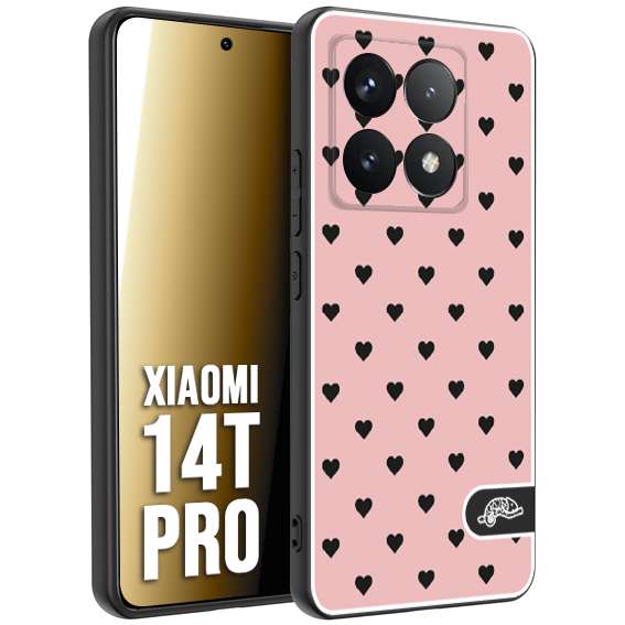 CUSTOMIZZA - Custodia cover nera morbida in tpu compatibile per Xiaomi 14T PRO cuori pois rosa donna pin up vintage