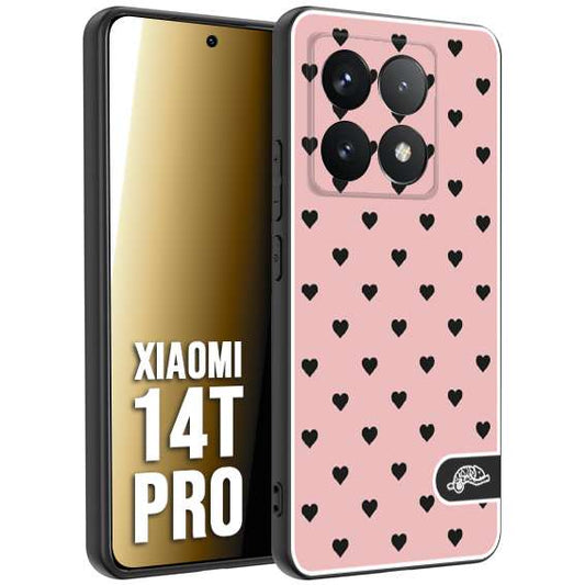 CUSTOMIZZA - Custodia cover nera morbida in tpu compatibile per Xiaomi 14T PRO cuori pois rosa donna pin up vintage