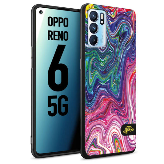 CUSTOMIZZA - Custodia cover nera morbida in tpu compatibile per Oppo Reno 6 5G colorata fantasia vortice marmo arcobaleno rosa blu fucsia