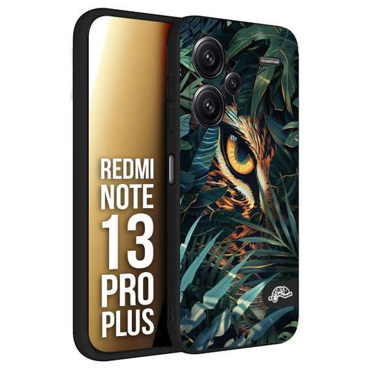CUSTOMIZZA - Custodia cover nera morbida in tpu compatibile per Xiaomi Redmi Note 13 PRO PLUS animali color giungla tropicale occhio di giaguaro felino disegnato