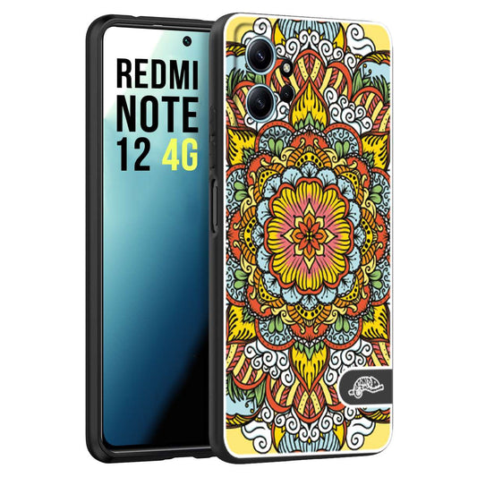 CUSTOMIZZA - Custodia cover nera morbida in tpu compatibile per Xiaomi Redmi Note 12 4G mandala colorato fiore nuvole arancione