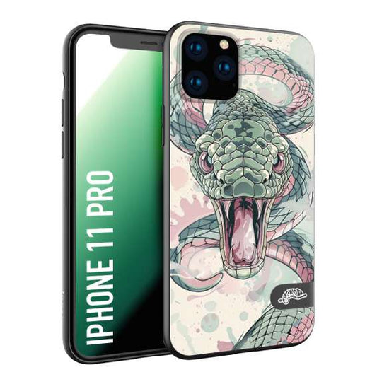 CUSTOMIZZA - Custodia cover nera morbida in tpu compatibile per iPhone 11 PRO snake pink green serpente tatuaggio tattoo disegnato a mano