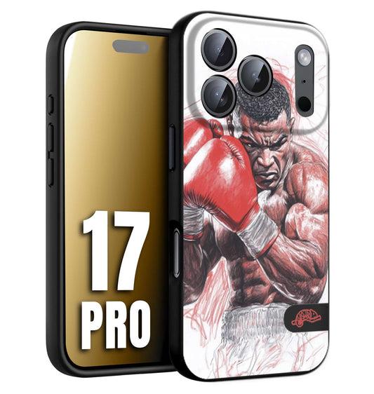CUSTOMIZZA - Custodia cover nera morbida in tpu compatibile per iPhone 17 PRO pugilato pugili disegno tattoo guantoni boxer pesi massimi iron mike