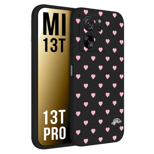 CUSTOMIZZA - Custodia cover nera morbida in tpu compatibile per Xiaomi 13T - 13T PRO cuori pois rosa su nero donna pin up vintage