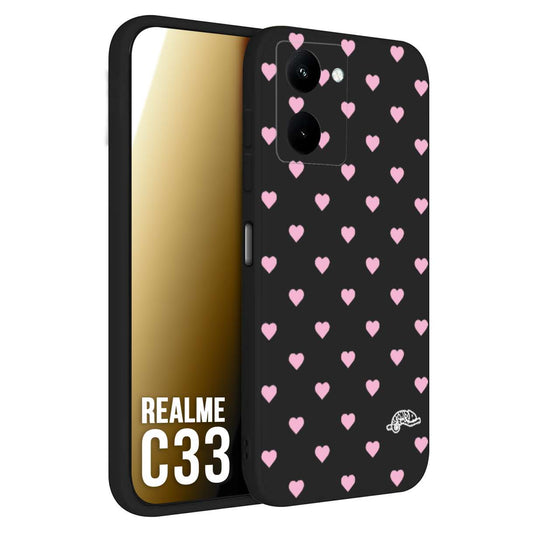 CUSTOMIZZA - Custodia cover nera morbida in tpu compatibile per Oppo Realme C33 cuori pois rosa su nero donna pin up vintage