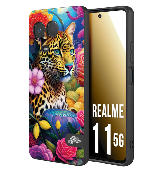 CUSTOMIZZA - Custodia cover nera morbida in tpu compatibile per Oppo Realme 11 5G astratti donna flower fantasia leopardo ghepardo animali colorati