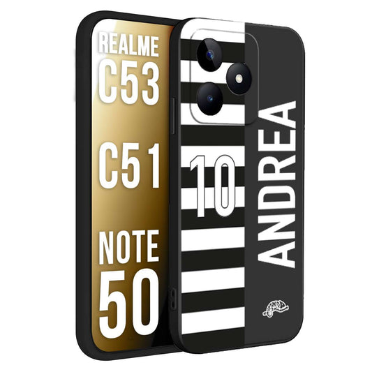 CUSTOMIZZA - Custodia cover nera morbida in tpu compatibile per Realme C53 - C51 - NOTE 50 personalizzata calcio football nome e numero calciatori bianconera