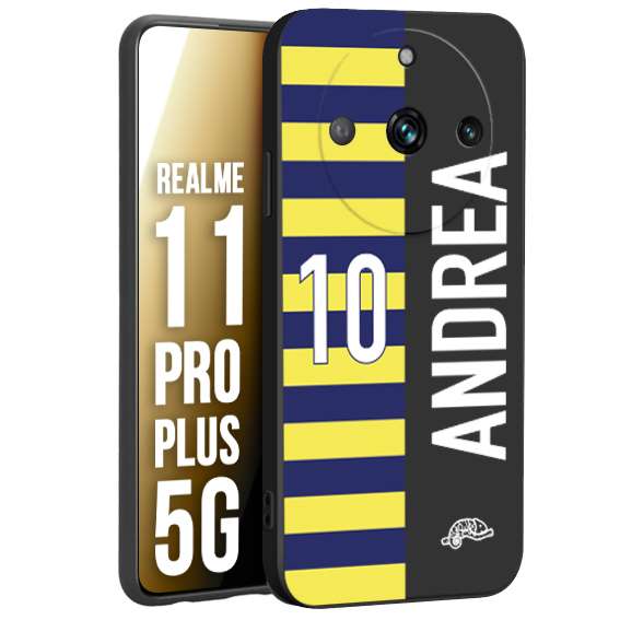 CUSTOMIZZA - Custodia cover nera morbida in tpu compatibile per Realme 11 PRO PLUS 5G personalizzata calcio football nome e numero calciatori giallo blu