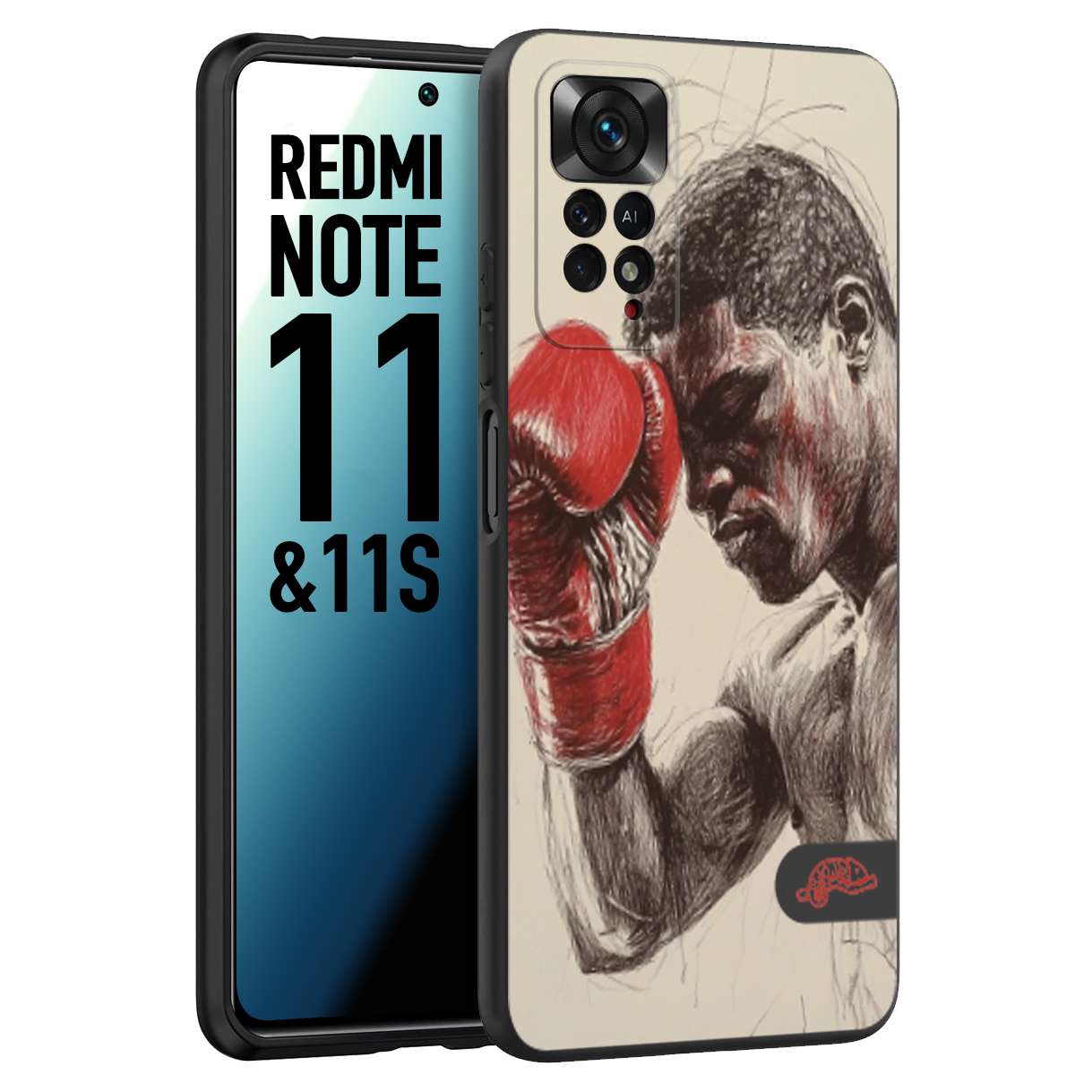 CUSTOMIZZA - Custodia cover nera morbida in tpu compatibile per Xiaomi Redmi Note 11 -  Note 11S pugilato pugili disegno tattoo guantoni boxer pesi massimi