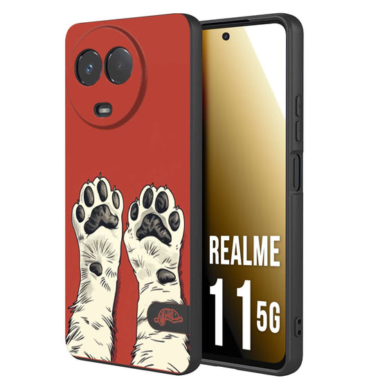 CUSTOMIZZA - Custodia cover nera morbida in tpu compatibile per Realme 11 5G zampe di gatto cat paws rossa red disegnata fumetto cartoon