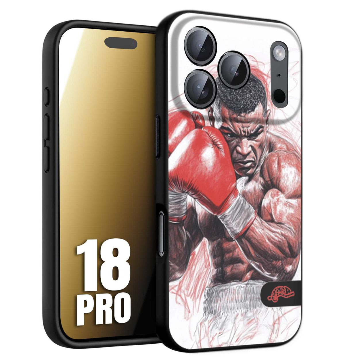 CUSTOMIZZA - Custodia cover nera morbida in tpu compatibile per iPhone 18 PRO pugilato pugili disegno tattoo guantoni boxer pesi massimi iron mike