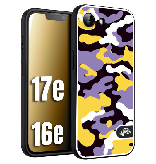 CUSTOMIZZA - Custodia cover nera morbida in tpu compatibile per iPhone 16E - 17E camouflage mimetico militare viola lilla giallo