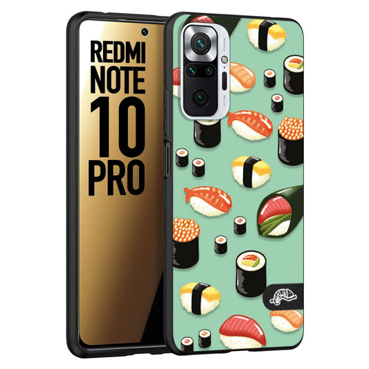 CUSTOMIZZA - Custodia cover nera morbida in tpu compatibile per Xiaomi Redmi Note 10 PRO sushi disegni giapponese nighiri acquamarina verde