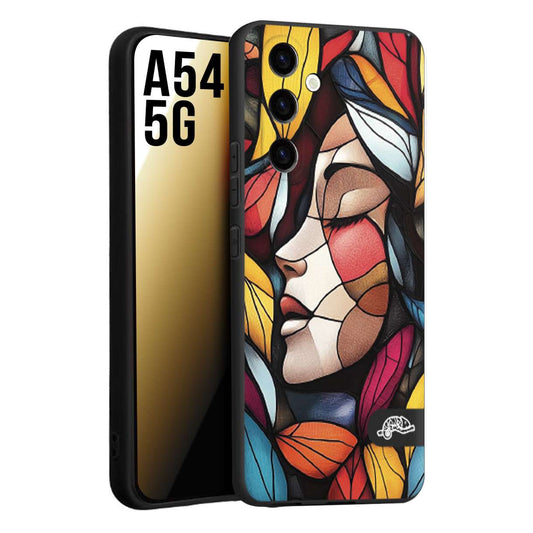 CUSTOMIZZA - Custodia cover nera morbida in tpu compatibile per Samsung A54 5G Vetrata artistica volto di donna profilo fogliare mosaico di vetro colorato