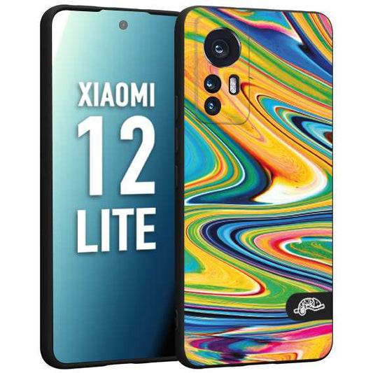 CUSTOMIZZA - Custodia cover nera morbida in tpu compatibile per Xiaomi 12 LITE colorata fantasia vortice marmo arcobaleno gialla verde blu