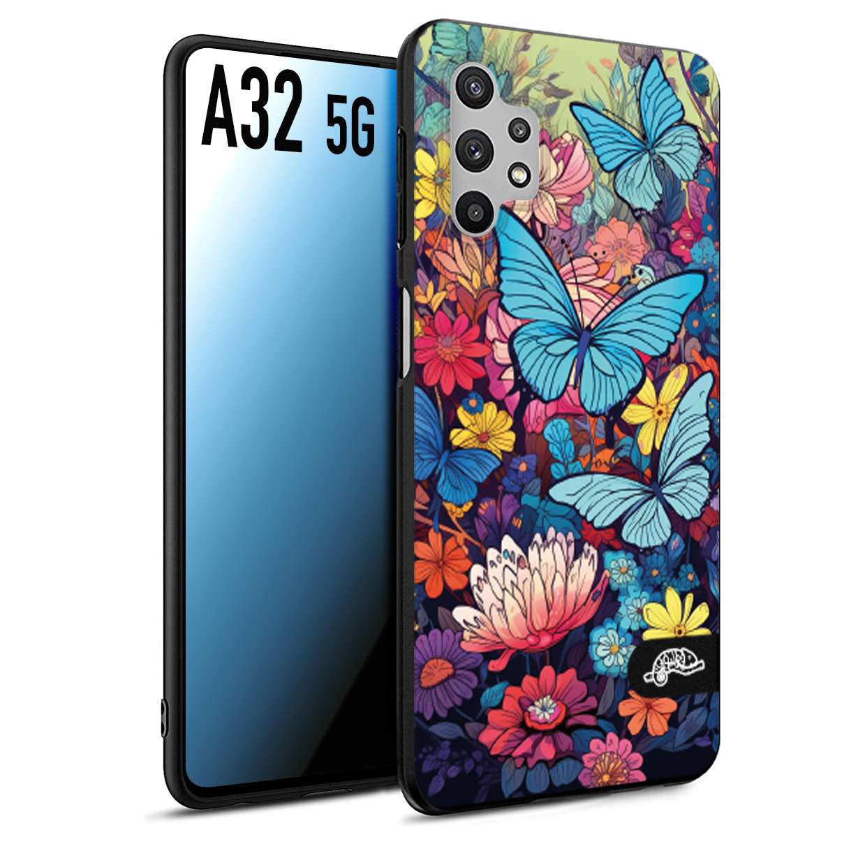 CUSTOMIZZA - Custodia cover nera morbida in tpu compatibile per Samsung A41 farfalle butterfly moderno donna disegnate gialla blu rosa