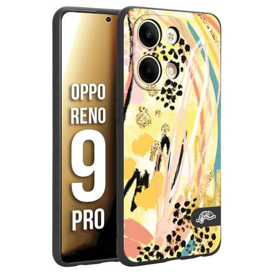 CUSTOMIZZA - Custodia cover nera morbida in tpu compatibile per Oppo Reno 9 PRO astratti donna flower fantasia estate gialla rosa leopardata