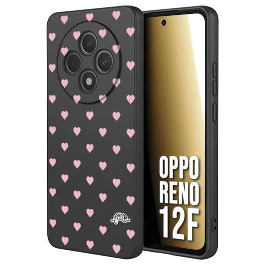 CUSTOMIZZA - Custodia cover nera morbida in tpu compatibile per Oppo Reno 12F cuori pois rosa su nero donna pin up vintage