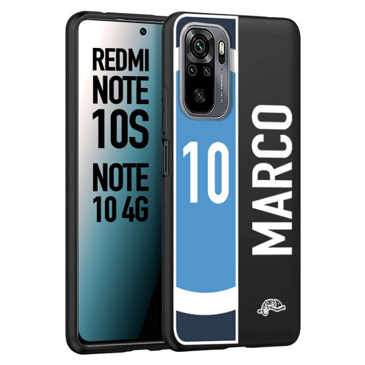 CUSTOMIZZA - Custodia cover nera morbida in tpu compatibile per Xiaomi Redmi Note 10S personalizzata calcio football nome e numero calciatori biancoazzurri bianco celesti