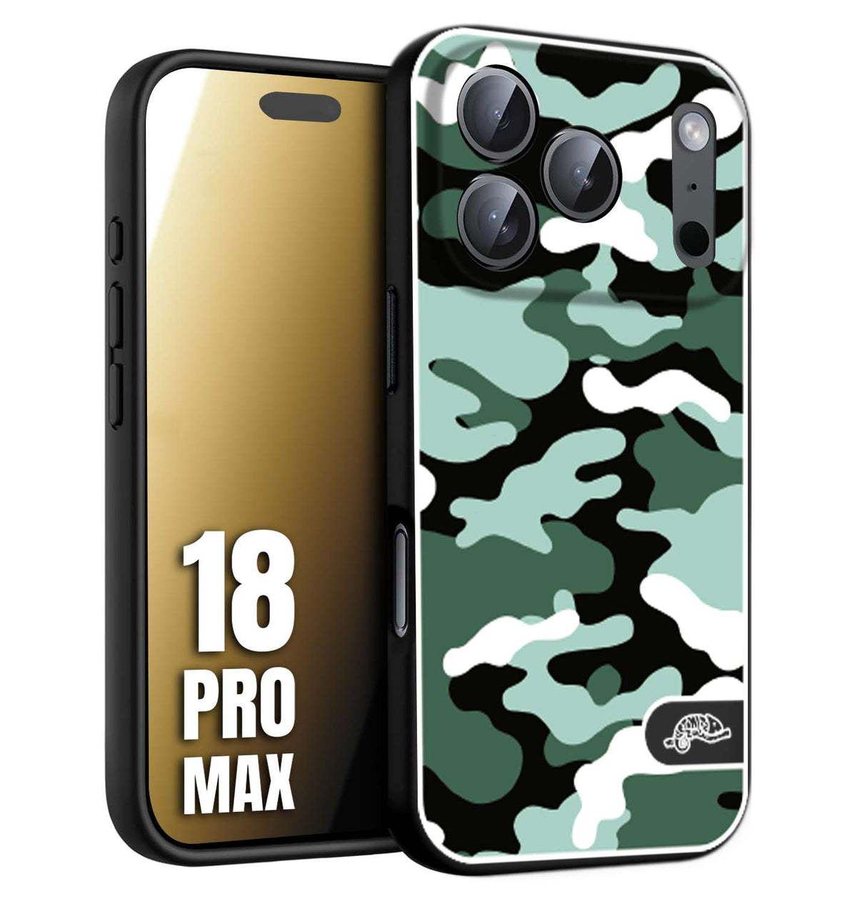 CUSTOMIZZA - Custodia cover nera morbida in tpu compatibile per iPhone 18 PRO MAX camouflage mimetico militare verde green