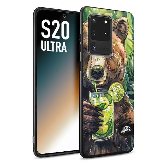 CUSTOMIZZA - Custodia cover nera morbida in tpu compatibile per Samsung S20 ULTRA estate disegnata cocktails animali simpatici orso bear negroni