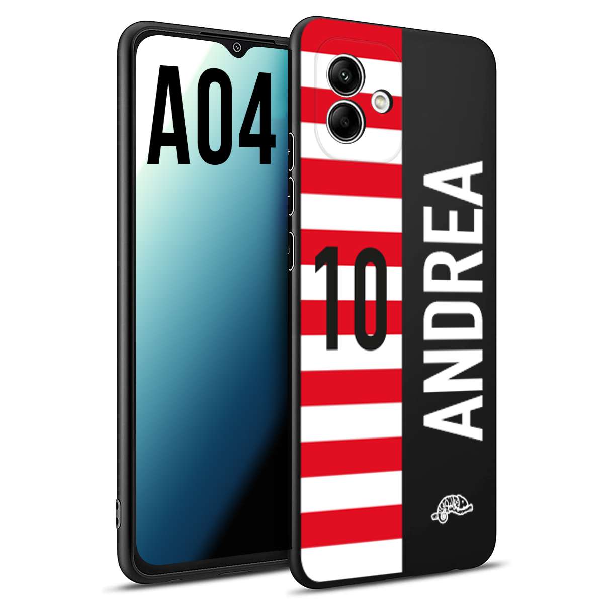 CUSTOMIZZA - Custodia cover nera morbida in tpu compatibile per Samsung A04 personalizzata calcio football nome e numero calciatori bianco rossa