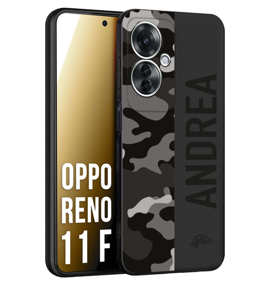 CUSTOMIZZA - Custodia cover nera morbida in tpu compatibile per Oppo Reno 11 F 5G camouflage mimetico militare personalizzata nome