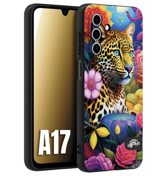 CUSTOMIZZA - Custodia cover nera morbida in tpu compatibile per Samsung A17 astratti donna flower fantasia leopardo ghepardo animali colorati