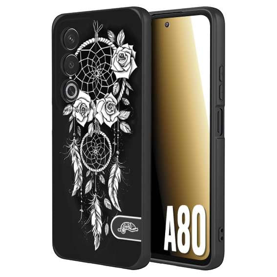 CUSTOMIZZA - Custodia cover nera morbida in tpu compatibile per Oppo A80 acchiappasogni dreamcatcher black and white bianco a rilievo disegnato tattoo tatuaggio