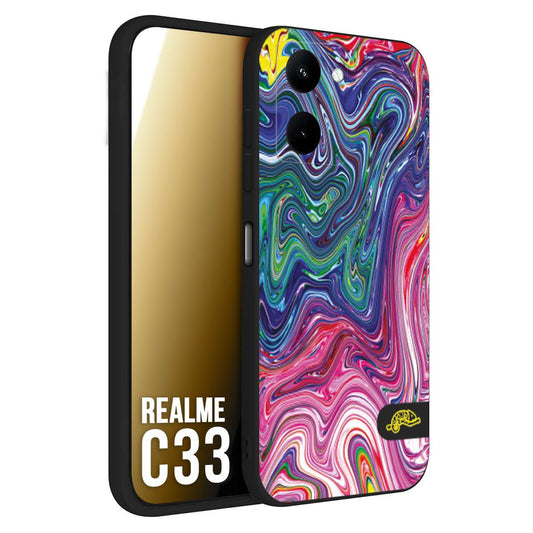 CUSTOMIZZA - Custodia cover nera morbida in tpu compatibile per Oppo Realme C33 colorata fantasia vortice marmo arcobaleno rosa blu fucsia