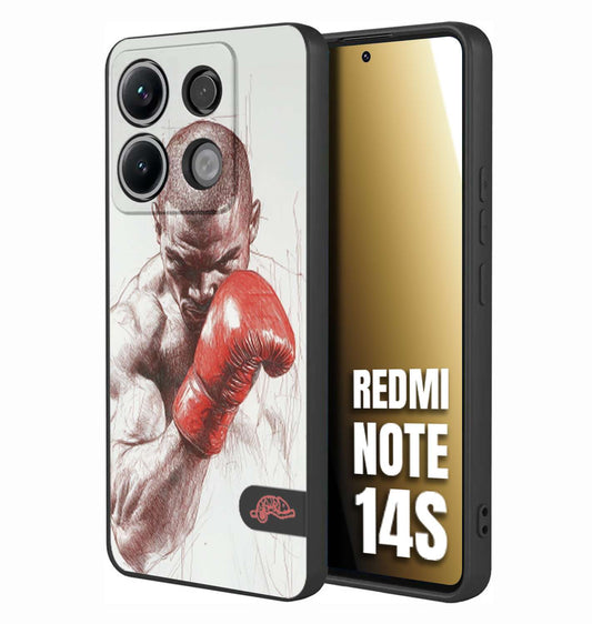CUSTOMIZZA - Custodia cover nera morbida in tpu compatibile per Xiaomi Redmi Note 14S pugilato pugili disegno tattoo guantoni box sport primo piano