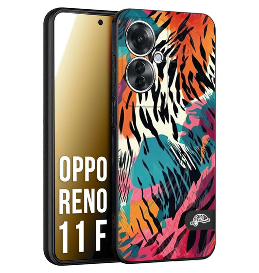CUSTOMIZZA - Custodia cover nera morbida in tpu compatibile per Oppo Reno 11 F 5G leopardato maculato tigrato tiger colorata summer color