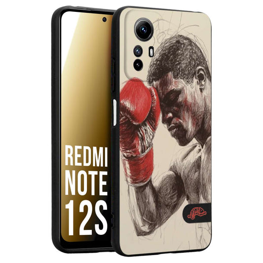 CUSTOMIZZA - Custodia cover nera morbida in tpu compatibile per Xiaomi Redmi Note 12S pugilato pugili disegno tattoo guantoni boxer pesi massimi