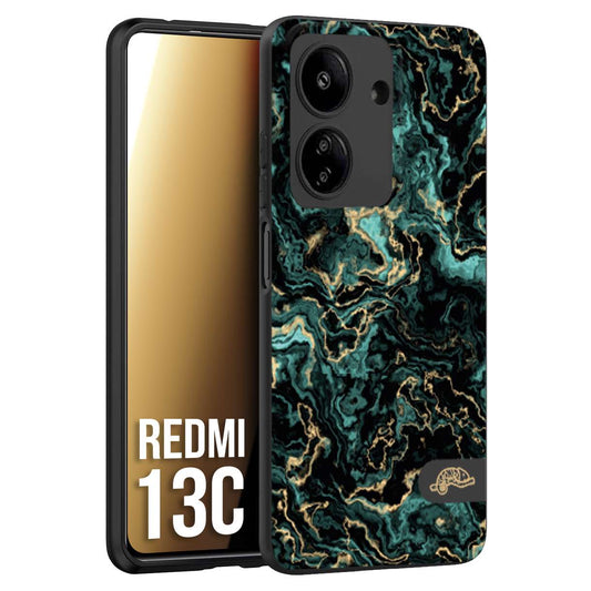 CUSTOMIZZA - Custodia cover nera morbida in tpu compatibile per Xiaomi Redmi 13C effetto marmo marble verde green venature dorato pietra