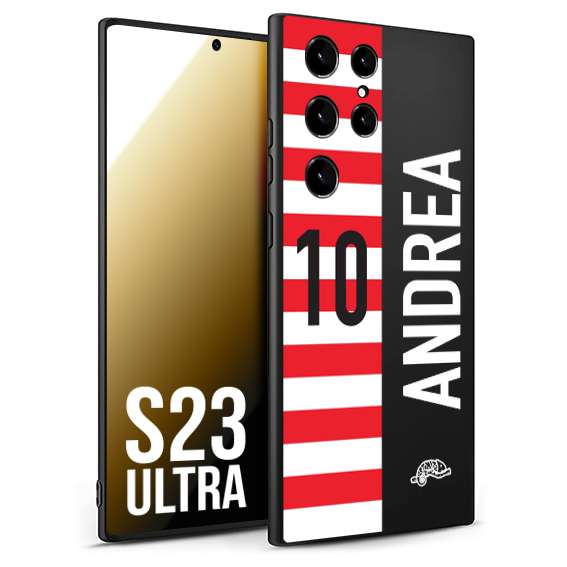 CUSTOMIZZA - Custodia cover nera morbida in tpu compatibile per Samsung S23 ULTRA personalizzata calcio football nome e numero calciatori bianco rossa