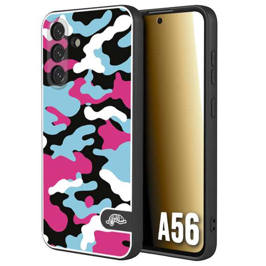CUSTOMIZZA - Custodia cover nera morbida in tpu compatibile per Samsung A56 5G camouflage mimetico militare fucsia celeste